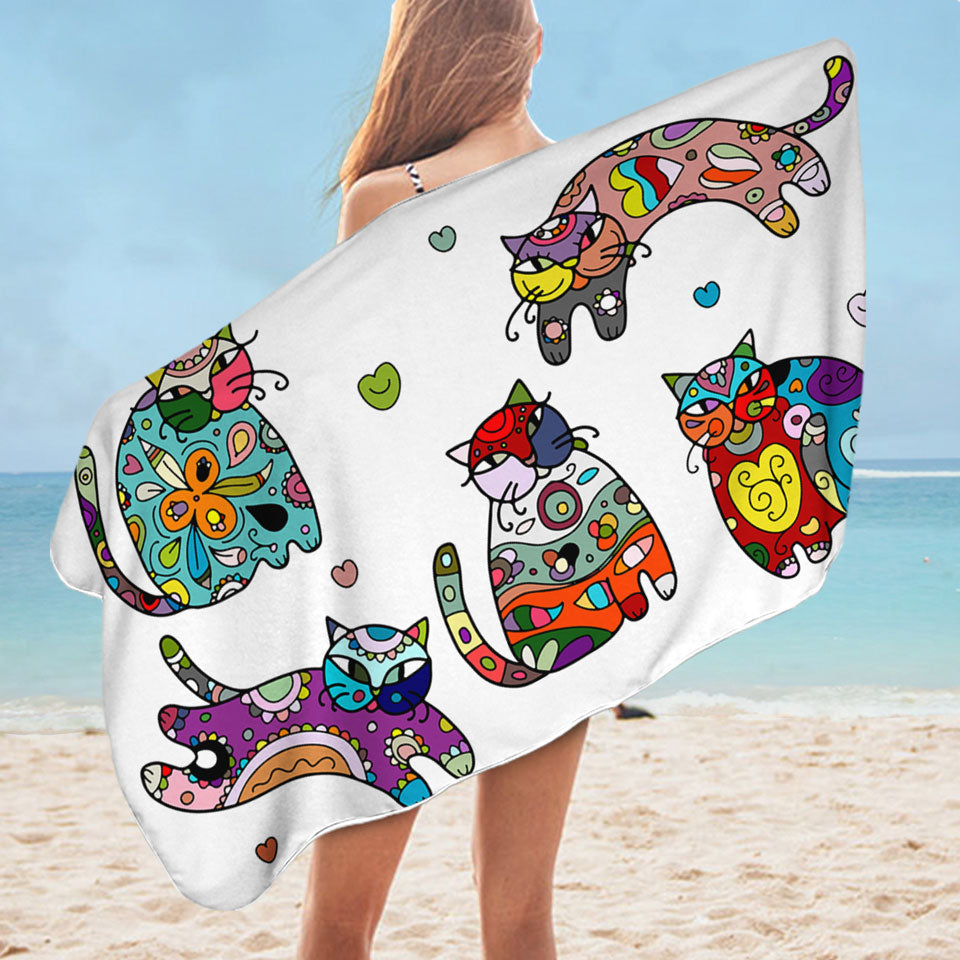 Nice Beach Towels with Multi Colored Oriental Patterns Cats