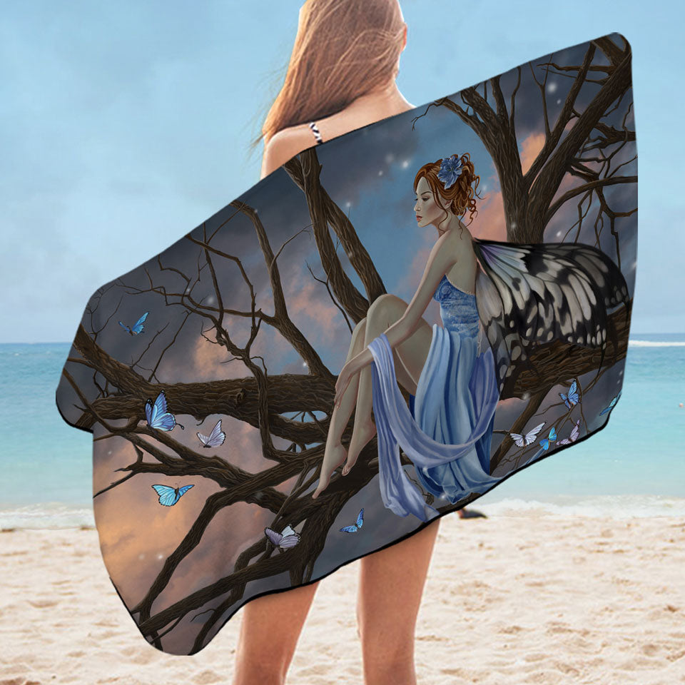 Nice Beach Towels with Sunset Butterflies and the Beautiful Forest Fairy