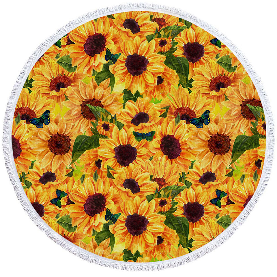 Nice Beach Towels with Thick Sunflowers and Butterflies