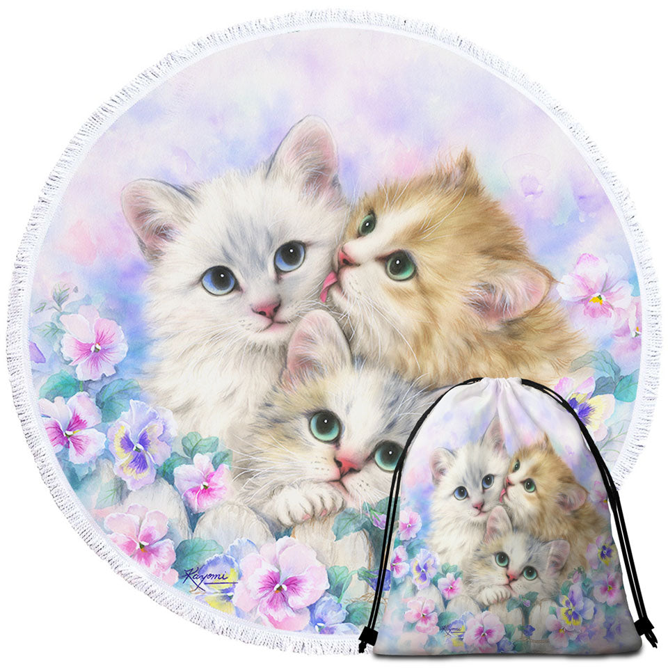 Nice Beach Towels with Three Adorable Kittens Daydreamers Cat Art