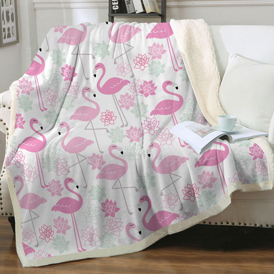 Nice Couch Throws with Pink Mint Lilies and Flamingos