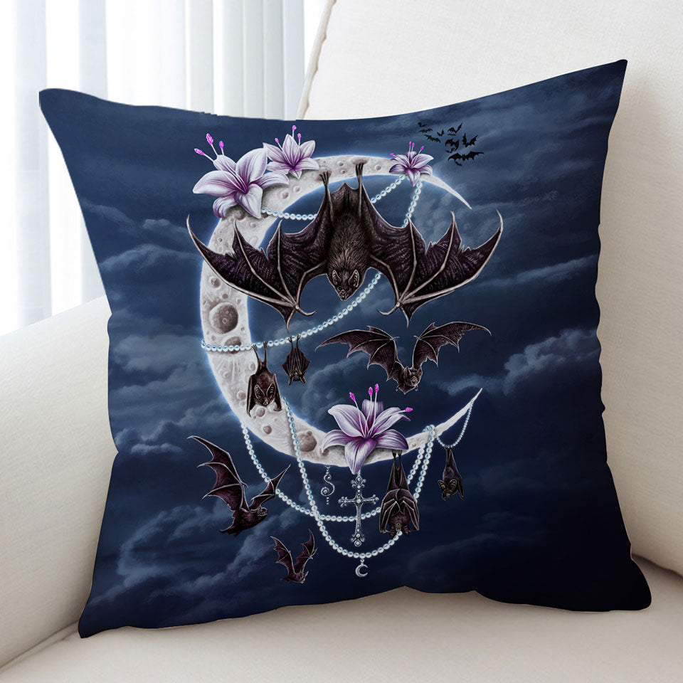 Night Art Bat Moon and Lilies Cushion