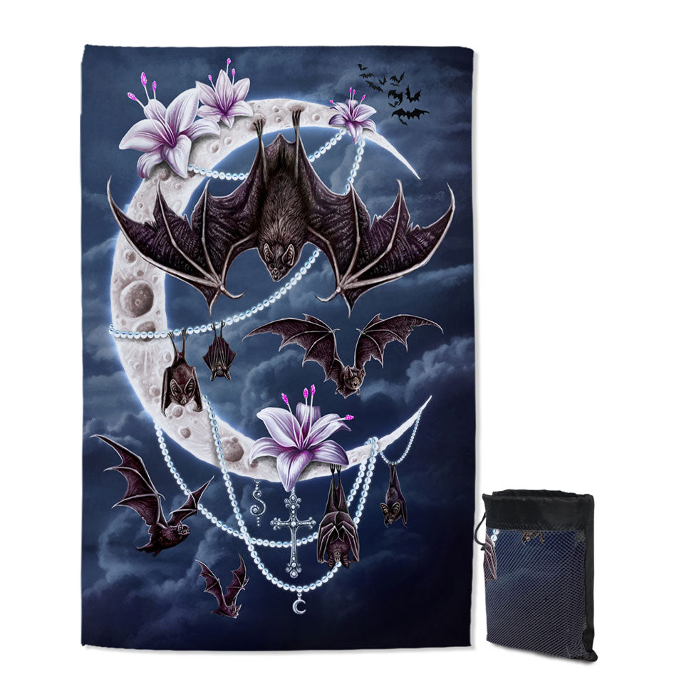 Night Art Bat Moon and Lilies Lightweight Beach Towel