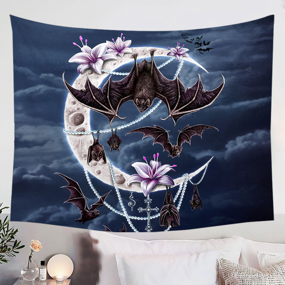 Night-Art-Wall-Decor-Bat-Moon-and-Lilies-Tapestry