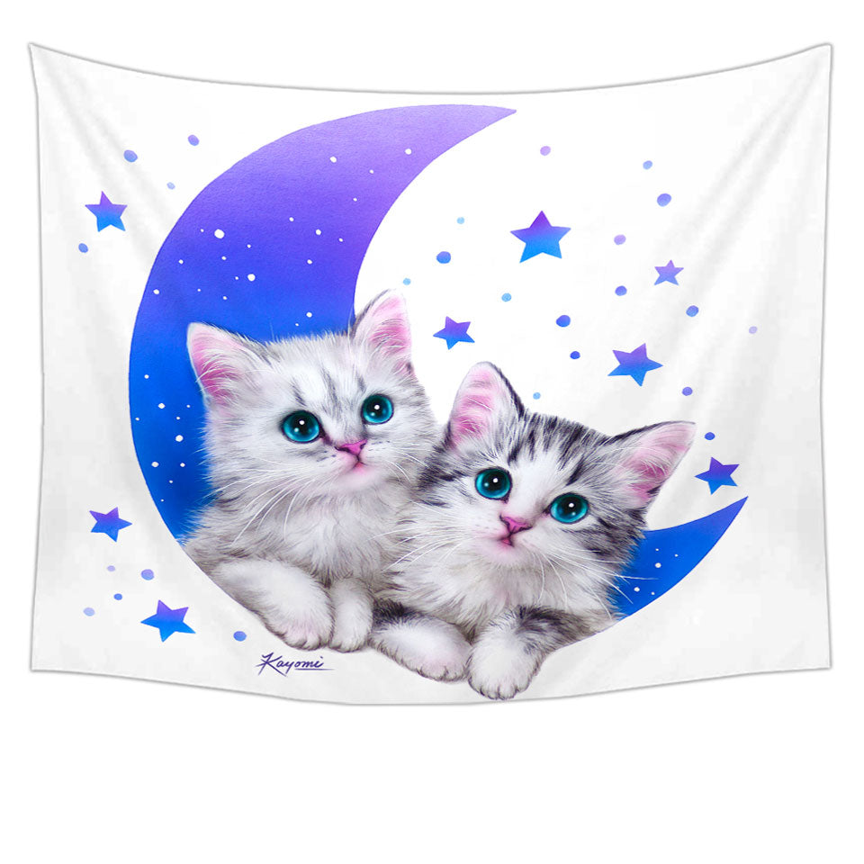 Night Moon and Stars Wall Decor with Sweet Grey Kittens