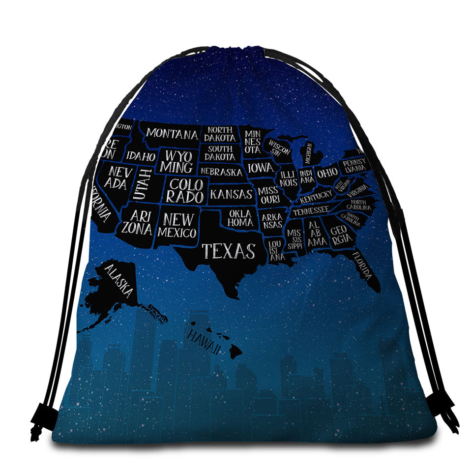 Night USA Map Beach Towels and Bags Set