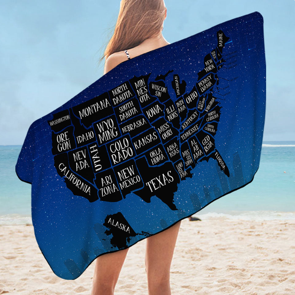 Night USA Map Microfiber Beach Towel