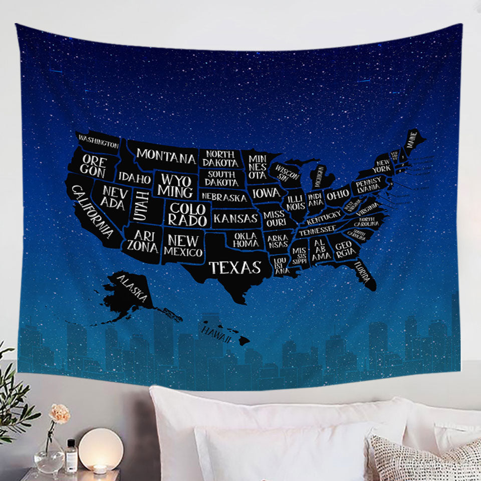 Night USA Map Tapestry
