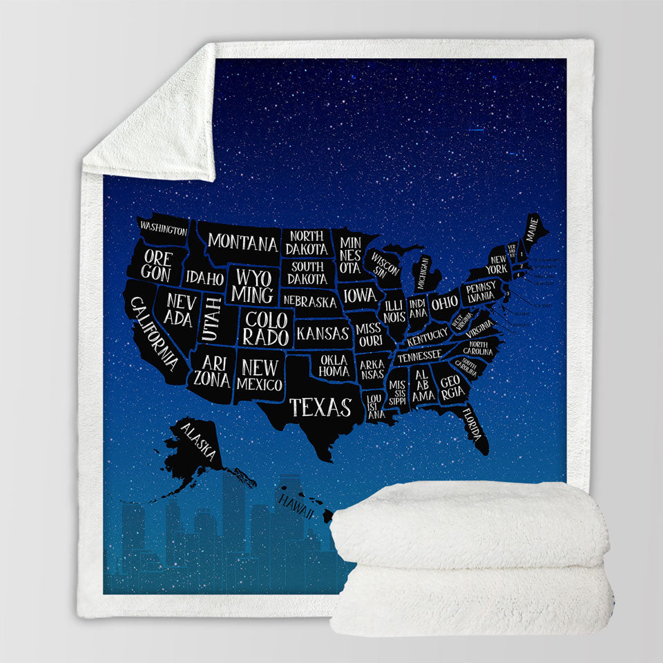 Night USA Map Throw Blanket