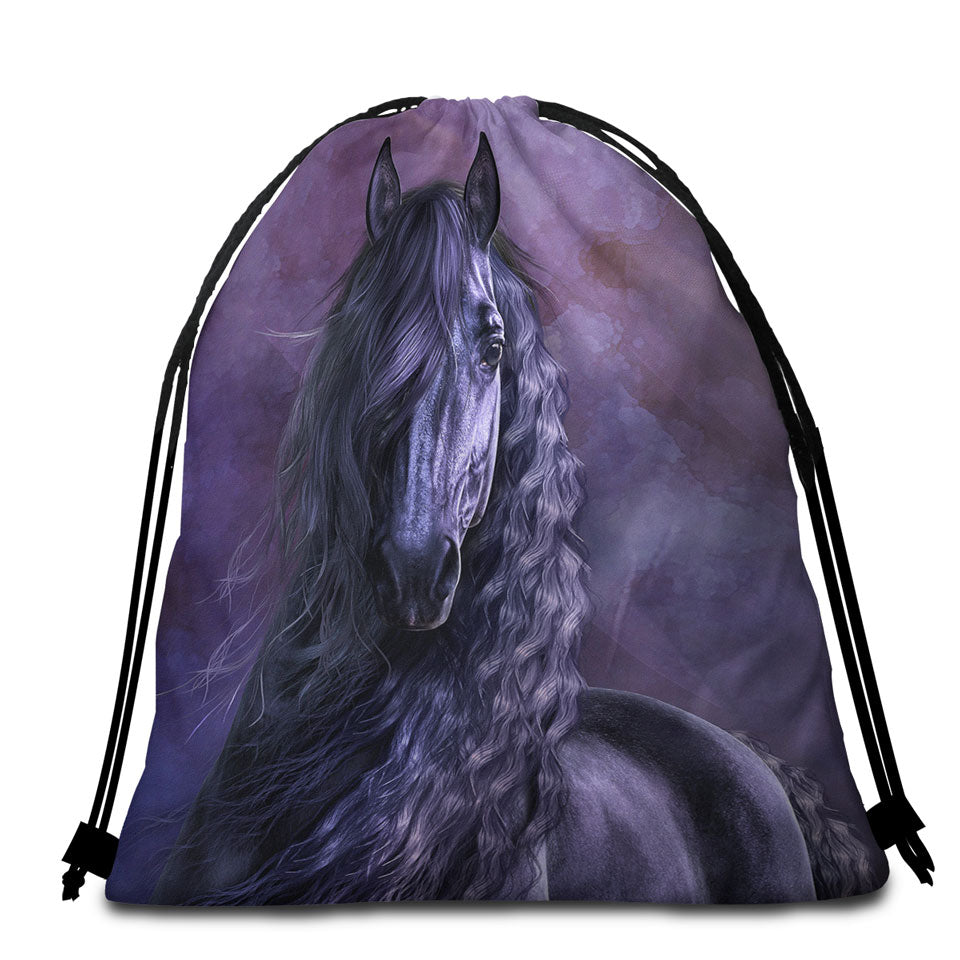 Noble Horse the Black Shadow Horses Art Beach Towel Bags