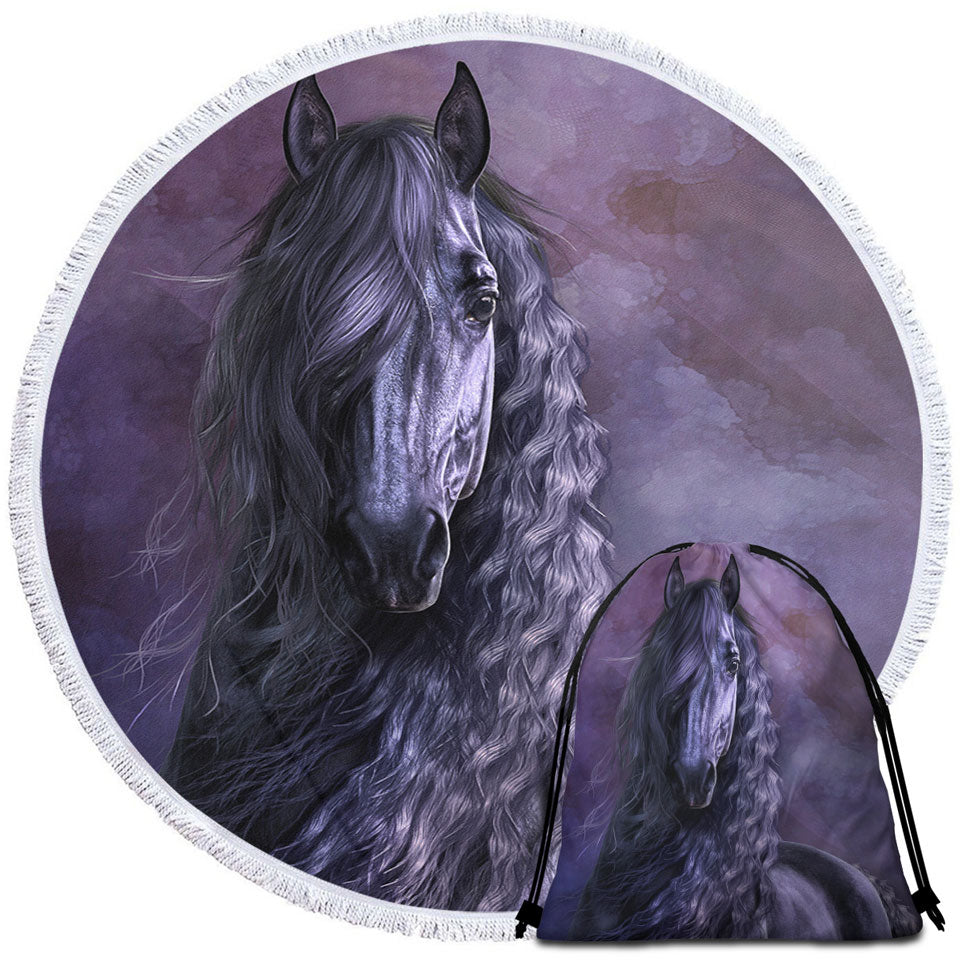 Noble Horse the Black Shadow Horses Art Beach Towels and Bags Set