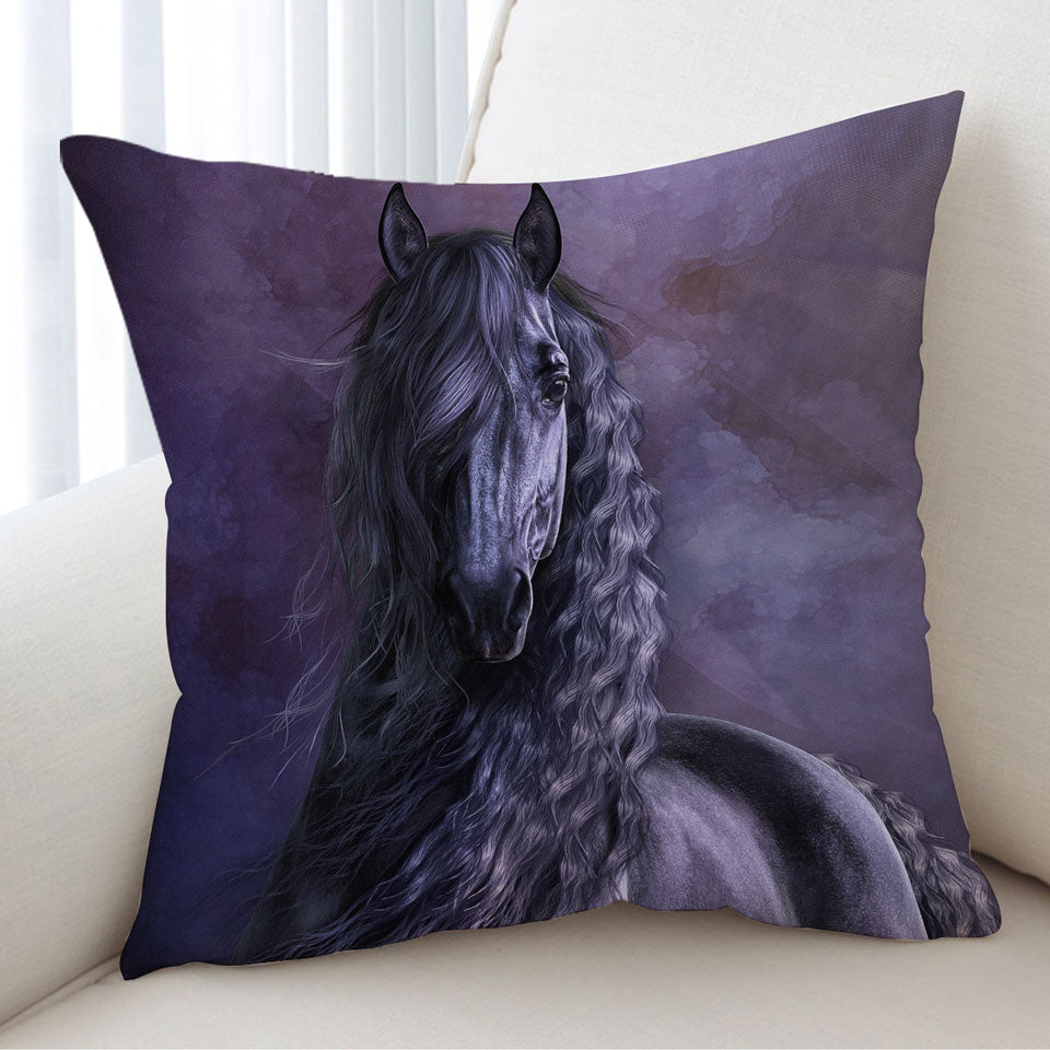 Noble Horse the Black Shadow Horses Art Decorative Pillows