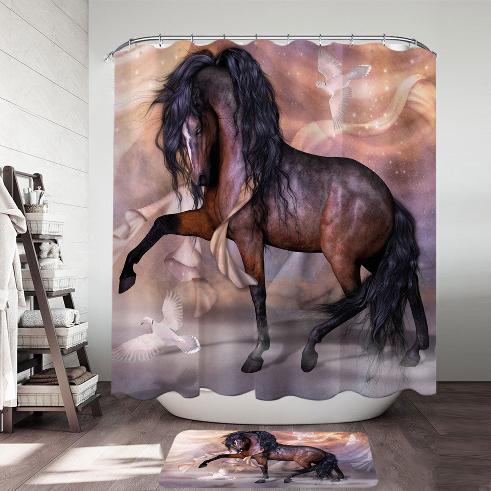 Noble and Graceful Brown Horse and Doves Shower Curtain