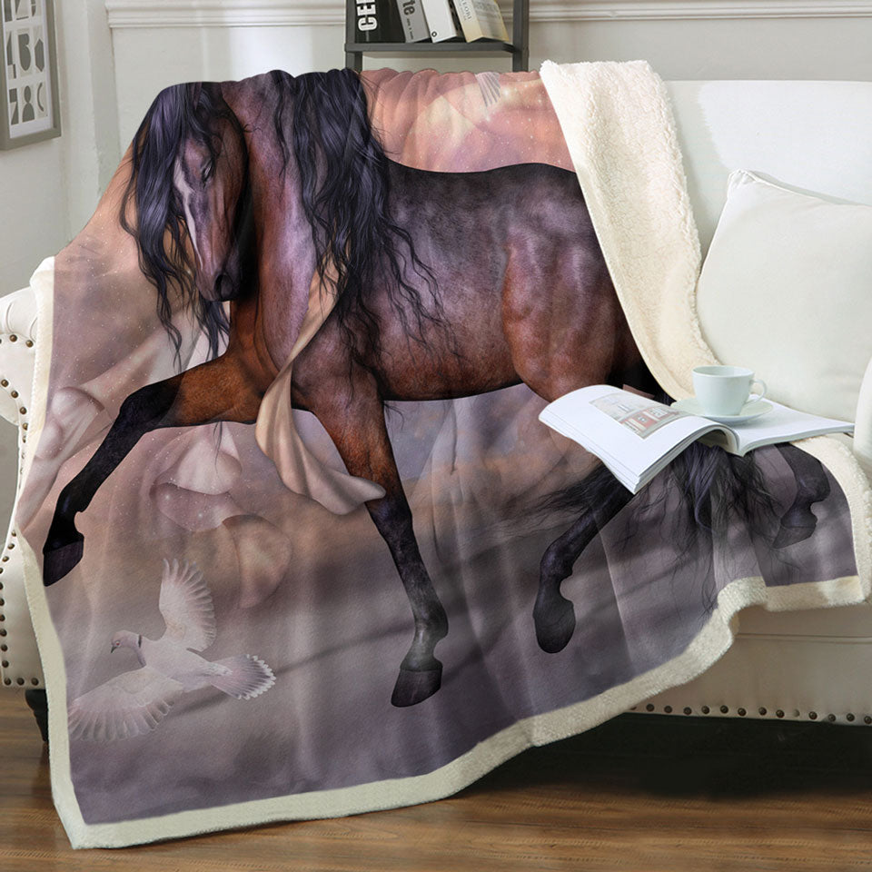 products/Noble-and-Graceful-Brown-Horse-and-Doves-Throw-Blanket