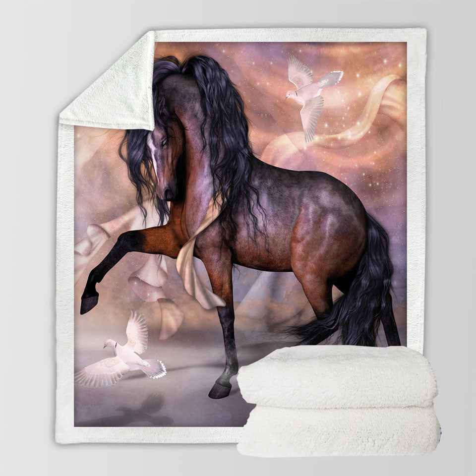 products/Noble-and-Graceful-Brown-Horse-and-Doves-Throws