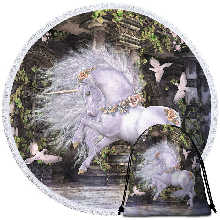 Noble and Graceful White Horse and Doves Beach Towels for Girls