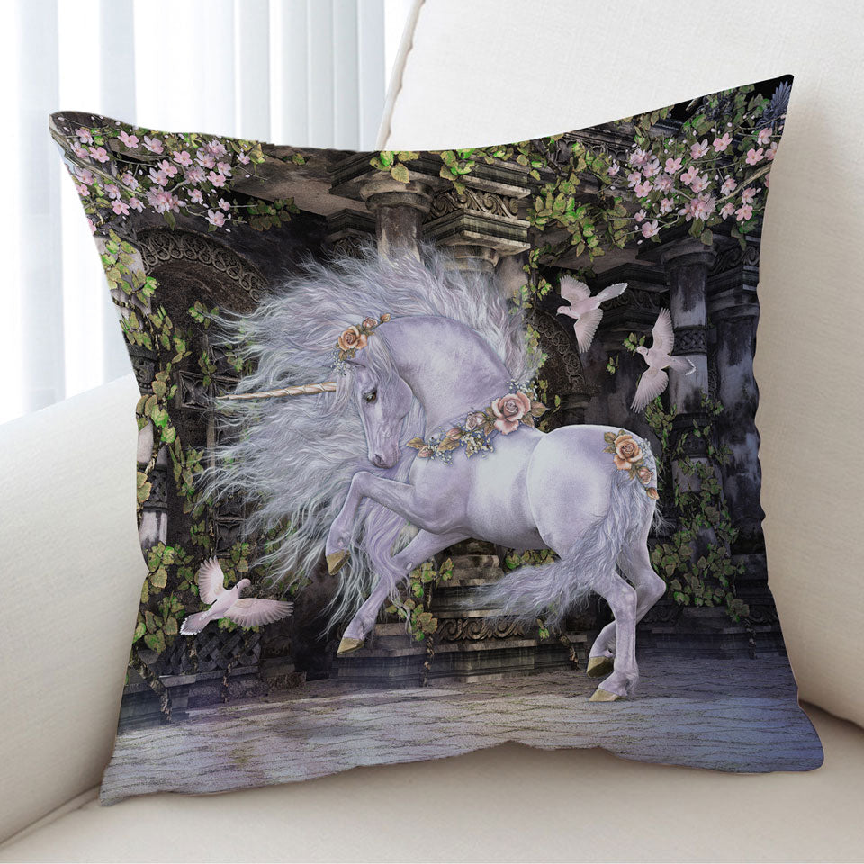 Noble and Graceful White Horse and Doves Cushion Covers for Girls