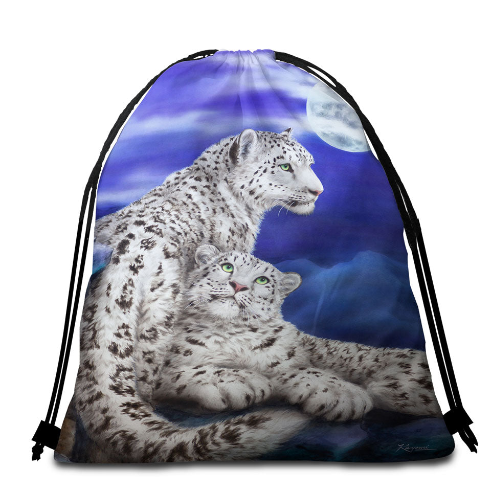 Nocturne Two White Leopards Beach Towel Bags