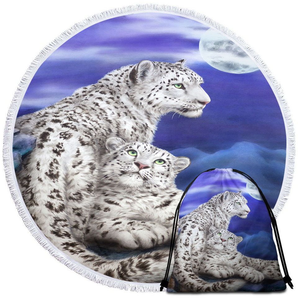 Nocturne Two White Leopards Circle Beach Towel