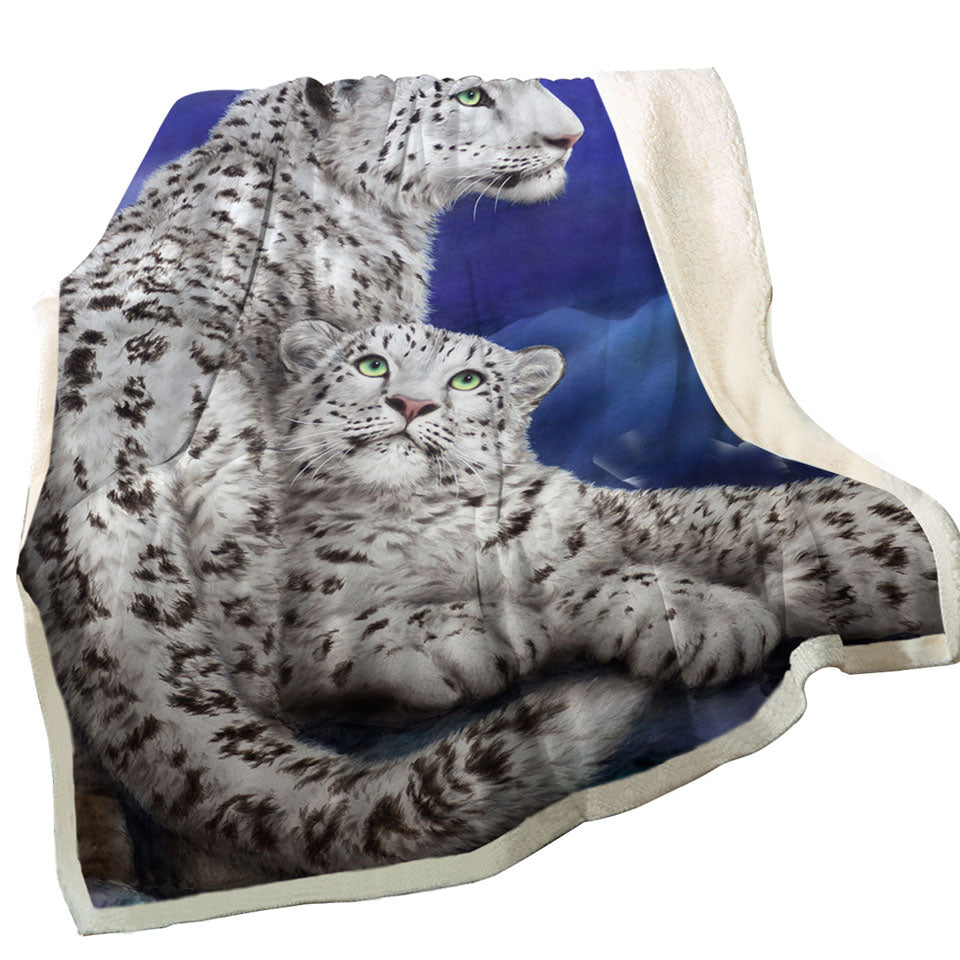 Nocturne Two White Leopards Fleece Blankets