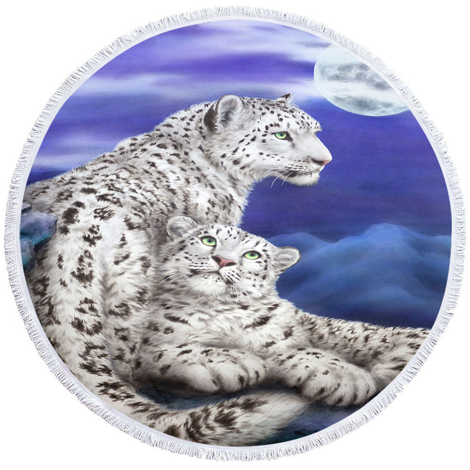 Nocturne Two White Leopards Round Beach Towel