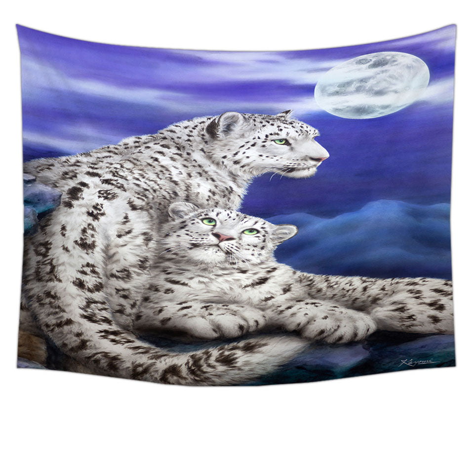 Nocturne Two White Leopards Tapestry