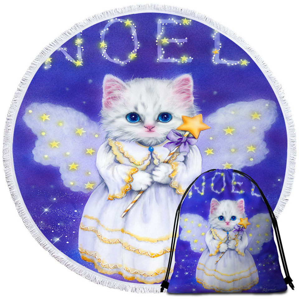 Noel White Kitten Holiday Angel Girls Beach Towels