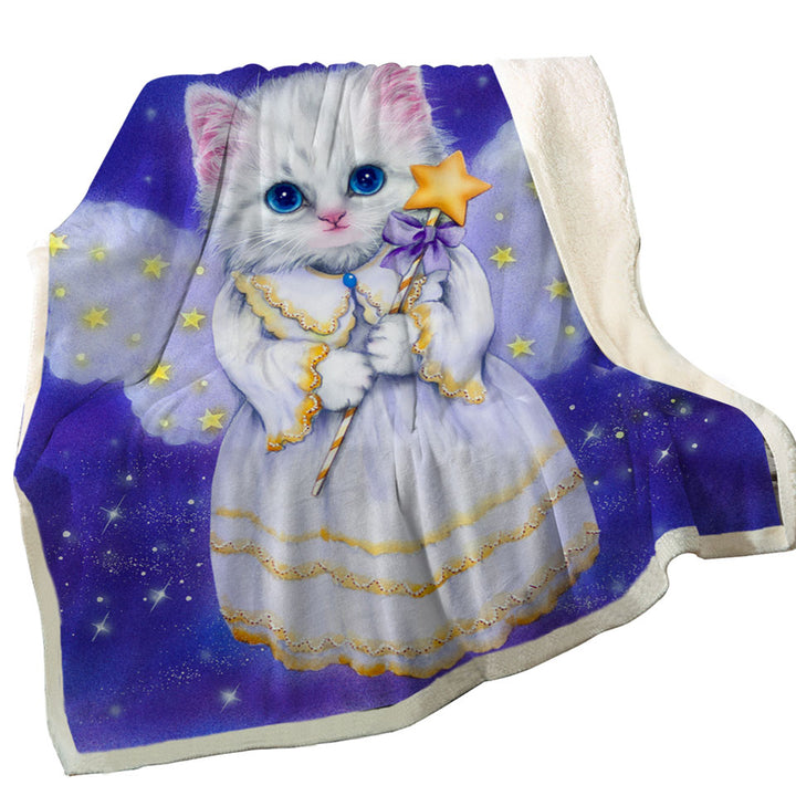 Noel White Kitten Holiday Angel Sherpa Blanket