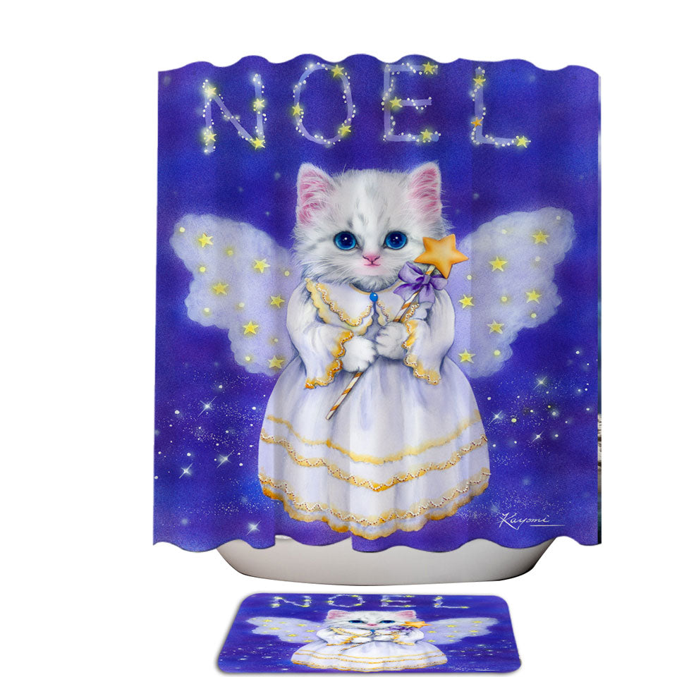 Noel White Kitten Holiday Angel Shower Curtain