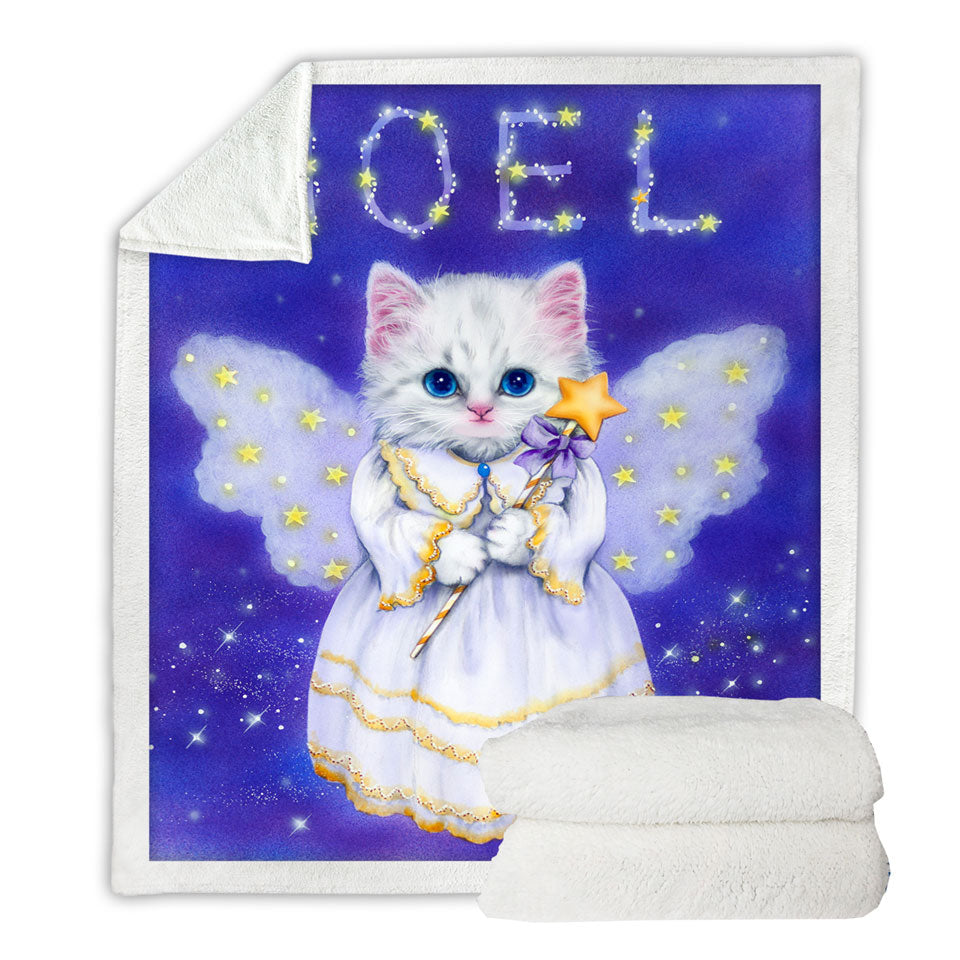 Noel White Kitten Holiday Angel Throws