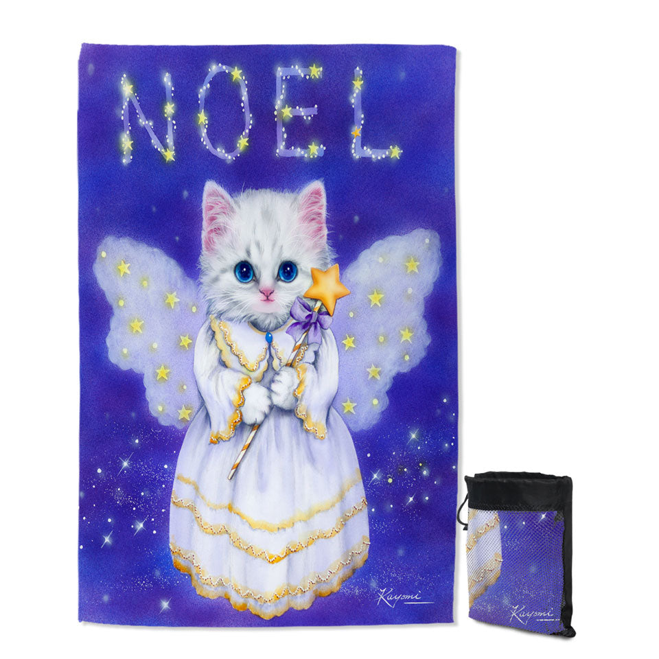 Noel White Kitten Holiday Angel Unique Beach Towels