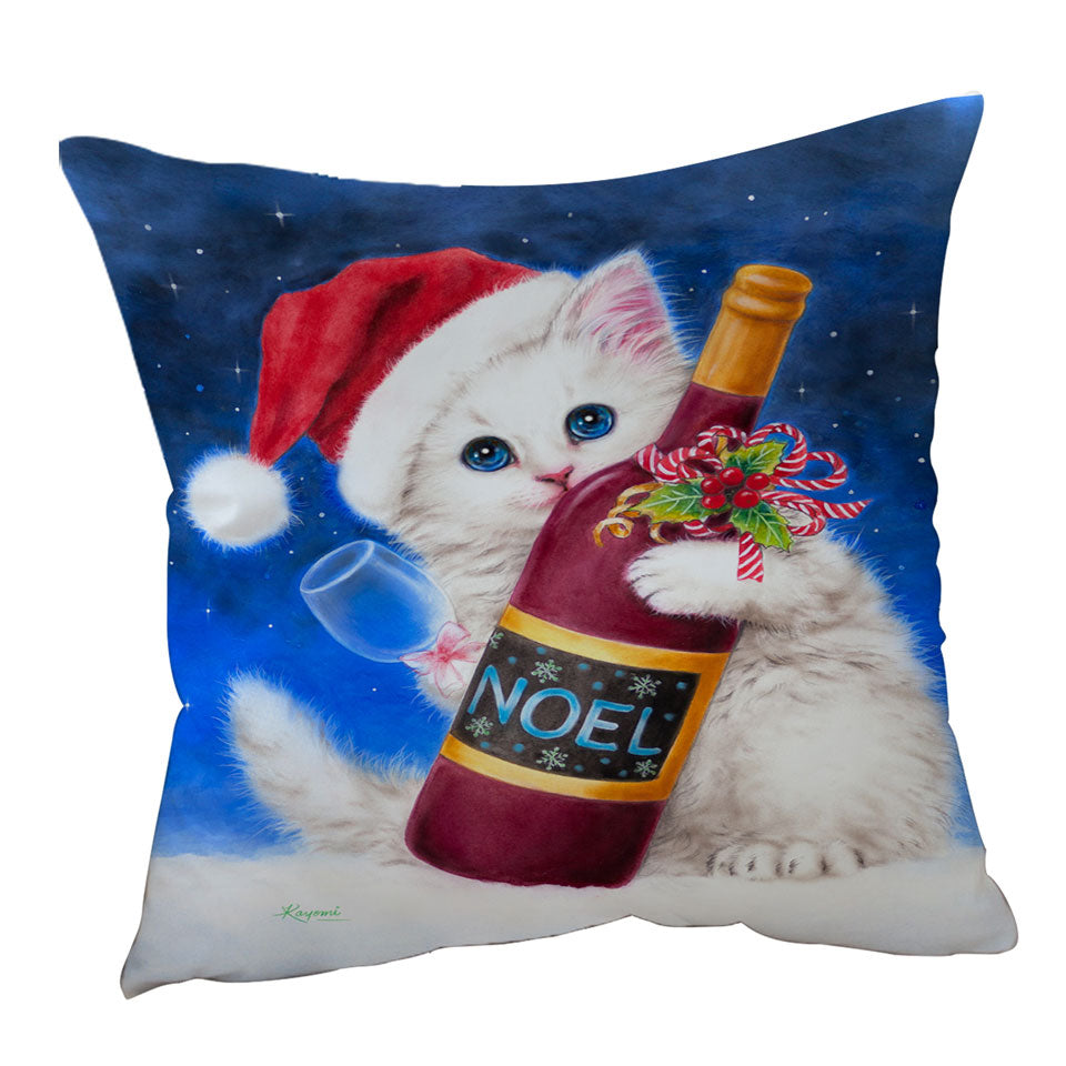 Noel Wine White Kitten Ready for Christmas Cushions and Throws