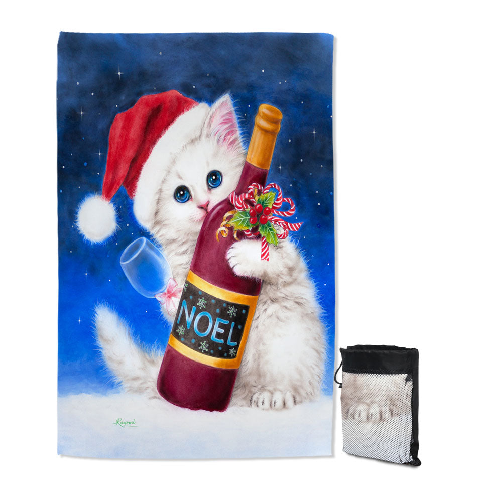Noel Wine White Kitten Ready for Christmas Kids Swimming Towels