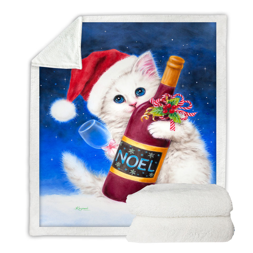 Noel Wine White Kitten Ready for Christmas Lightweight Blankets