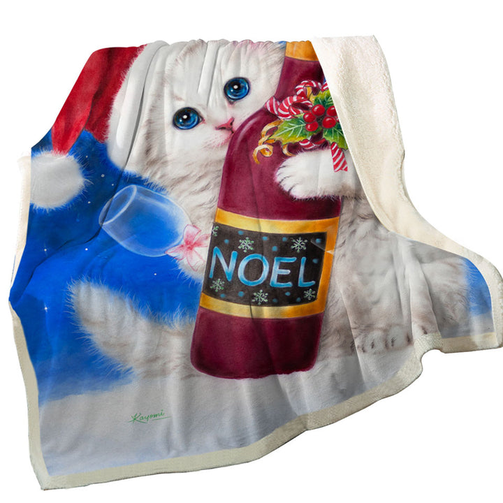 Noel Wine White Kitten Ready for Christmas Throws