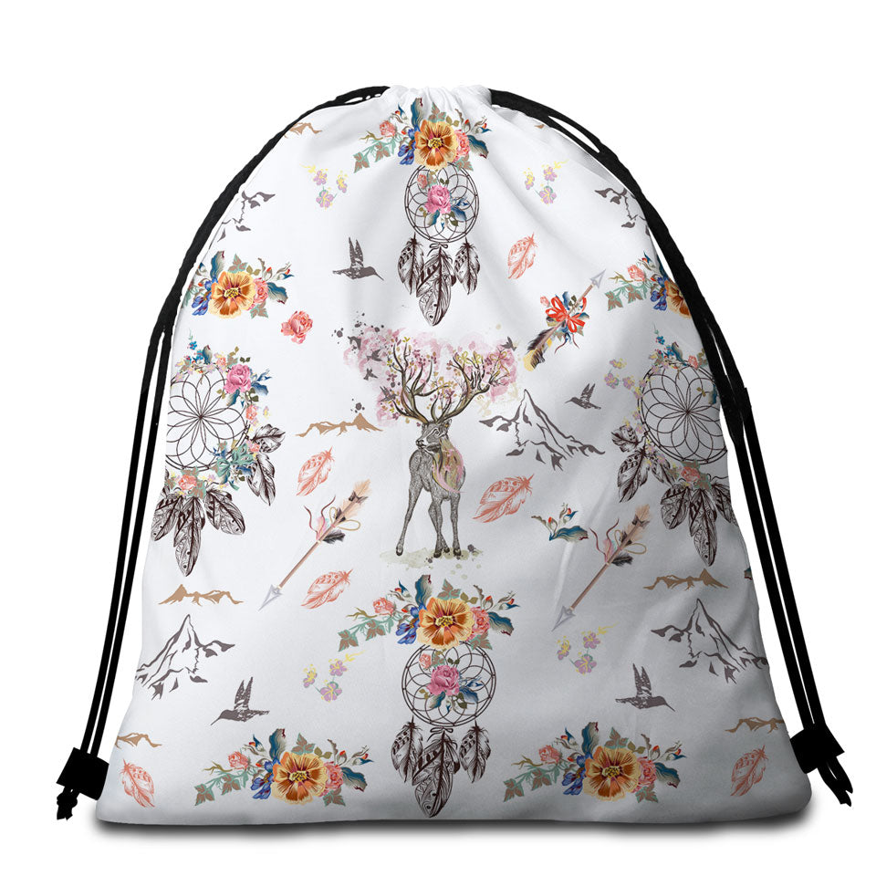 North American Beach Bags and Towels with Floral Dream Catchers and Deer