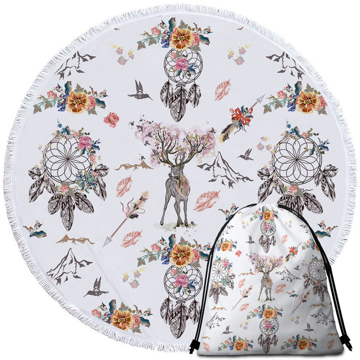 North American Beach Towels with Floral Dream Catchers and Deer
