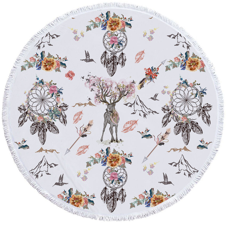 North American Big Beach Towels with Floral Dream Catchers and Deer