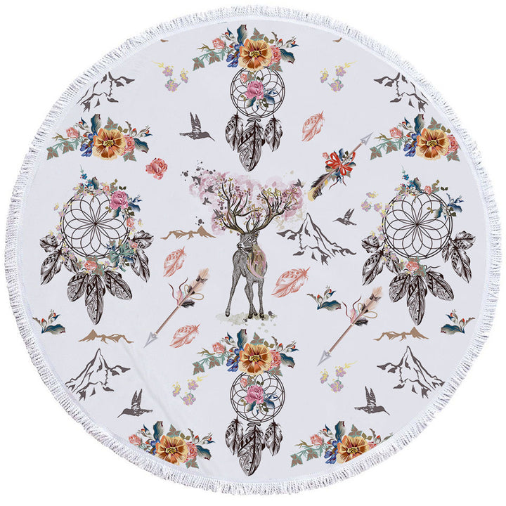 North American Big Beach Towels with Floral Dream Catchers and Deer