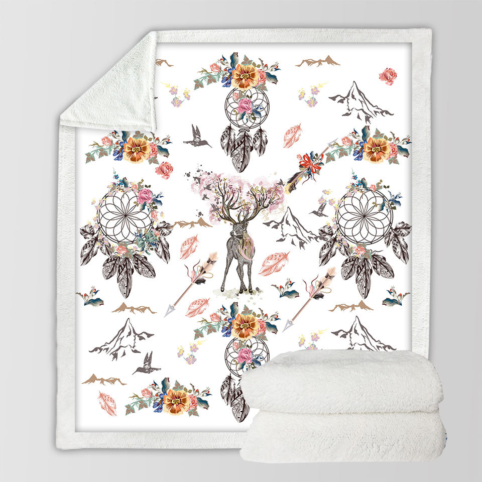 North American Fleece Blankets with Floral Dream Catchers and Deer
