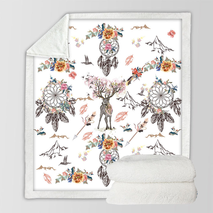 North American Fleece Blankets with Floral Dream Catchers and Deer