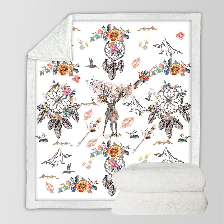 North American Fleece Blankets with Floral Dream Catchers and Deer