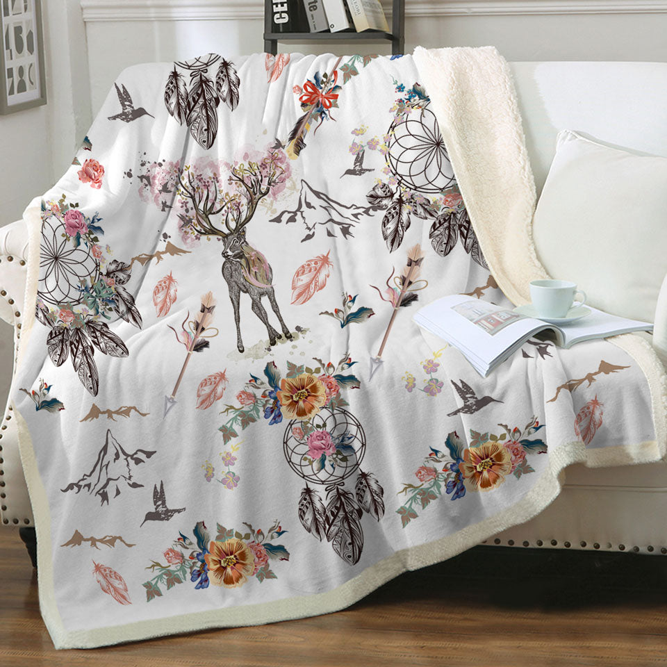North American Floral Throws with Dream Catchers and Deer
