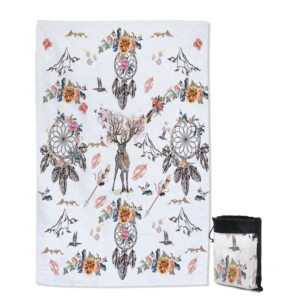 North American Thin Beach Towels with Floral Dream Catchers and Deer