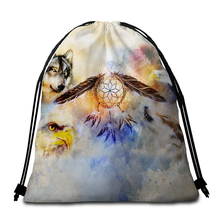 North American Wildlife and Dream Catcher Packable Beach Towel