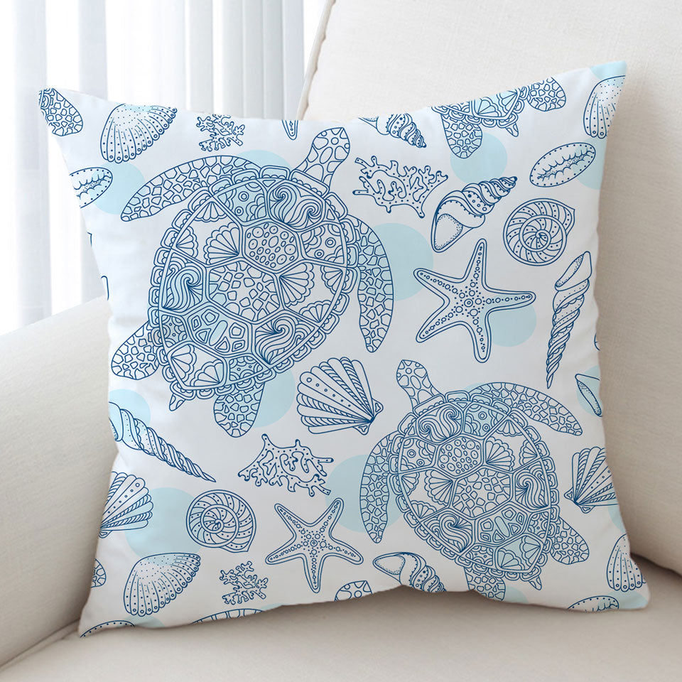 Ocean Themed Cushion Covers Drawing Turtles and Seashells