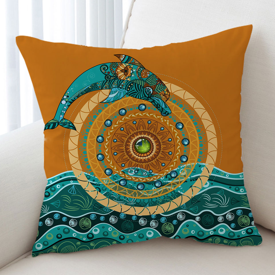 Ocean Themed Cushion Covers with Artistic Dolphin over the Sun