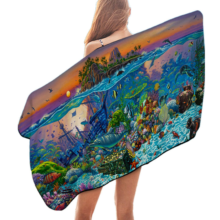 Ocean Underwater Beach Towels Kingdom Coral Reef Island