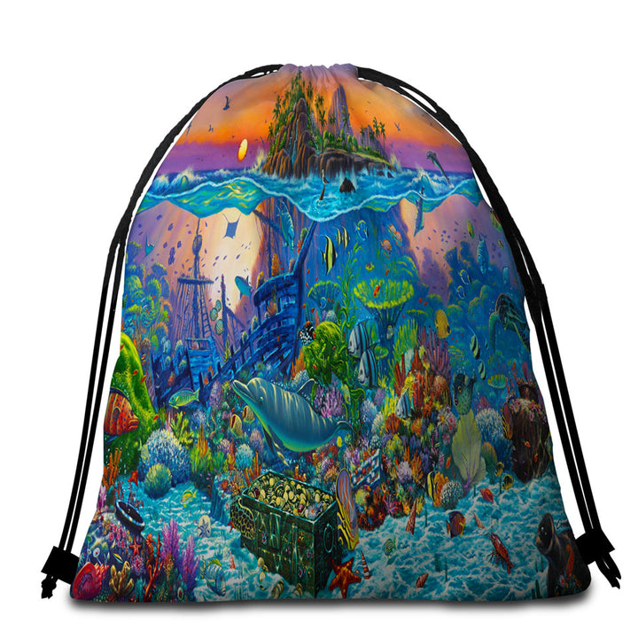 Ocean Underwater Beach Towels and Bags Set Kingdom Coral Reef Island