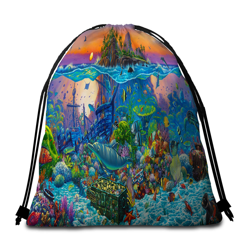 Ocean Underwater Beach Towels and Bags Set Kingdom Coral Reef Island